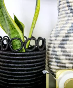 KAZI Small Black Hooped Planter