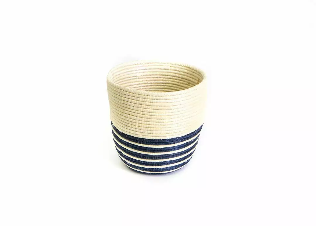 KAZI Natural + Navy Striped Planter 1 KAZI Natural + Navy Striped Planter
