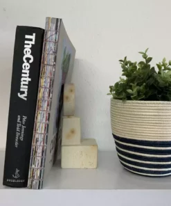 KAZI Natural + Navy Striped Planter