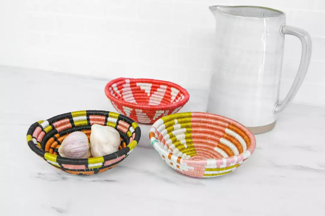 KAZI Small Coral Virunga Round Basket Home Goods 2 KAZI Small Coral Virunga Round Basket Home Goods