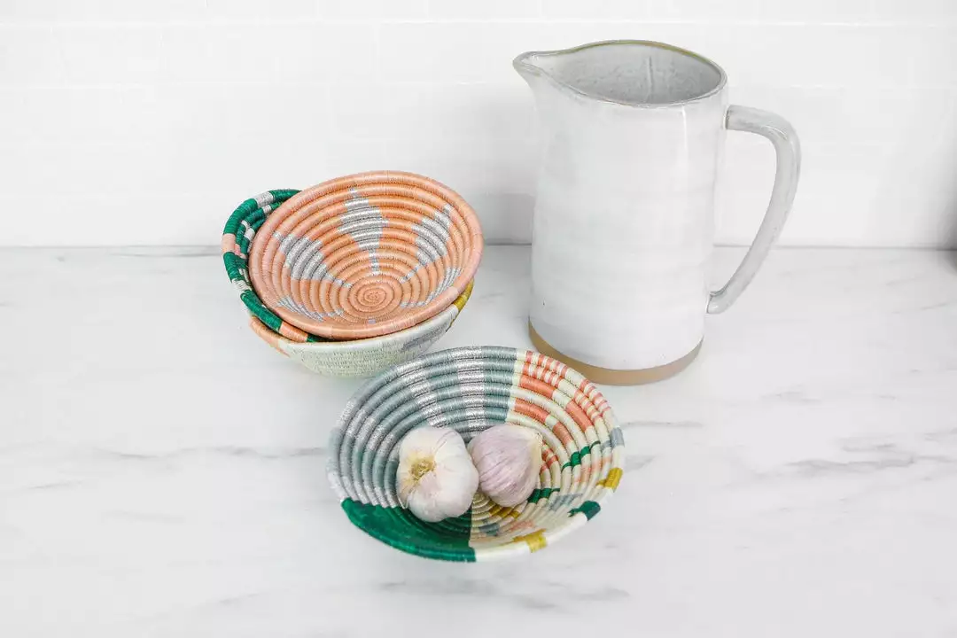 KAZI Small Metallic Floret Fani Round Basket Home Goods 2 KAZI Small Metallic Floret Fani Round Basket Home Goods