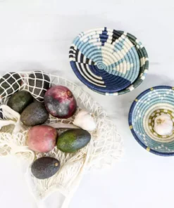 KAZI Small Silver Blue + Ficelle Round Basket Home Goods