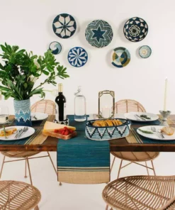 KAZI Small Silver Blue + Ficelle Round Basket Home Goods