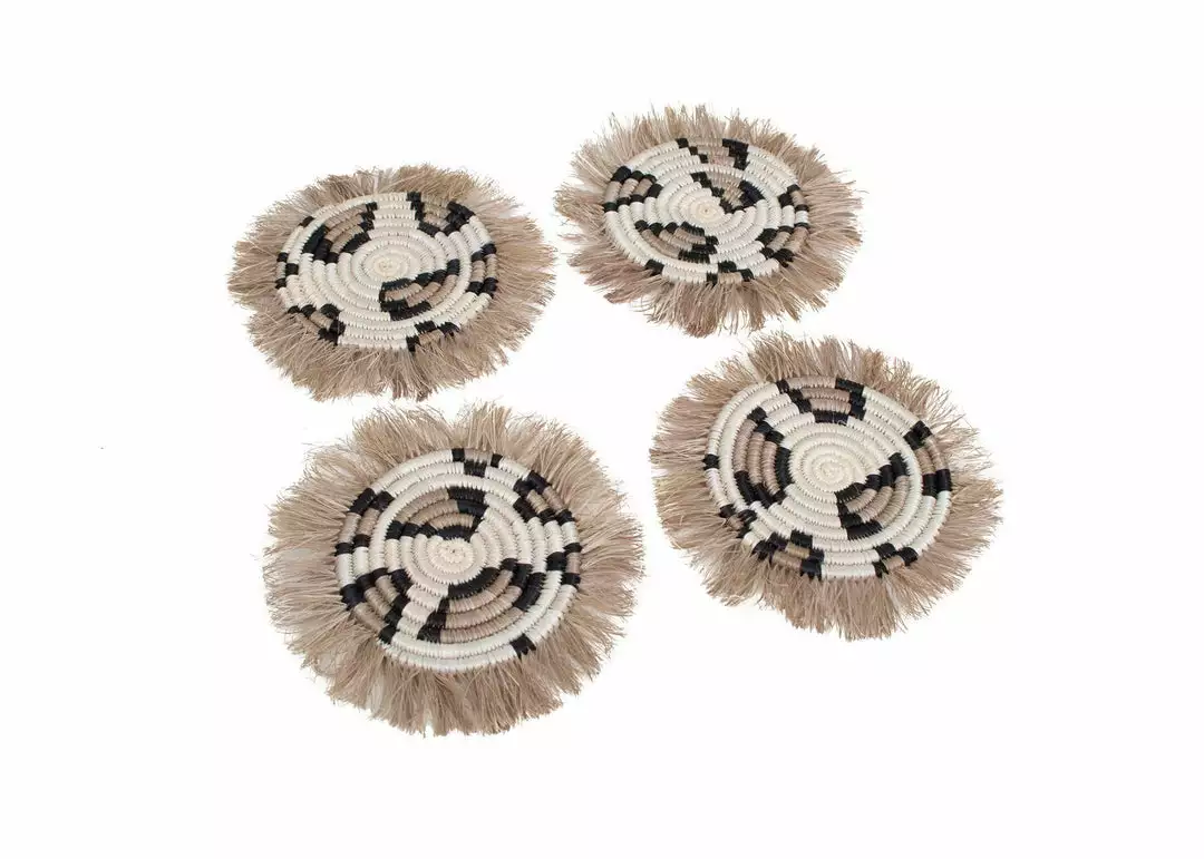 KAZI Kitchen + Dining Animal Print Fringed Coasters 2 KAZI Kitchen + Dining Animal Print Fringed Coasters
