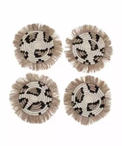 KAZI Kitchen + Dining Animal Print Fringed Coasters