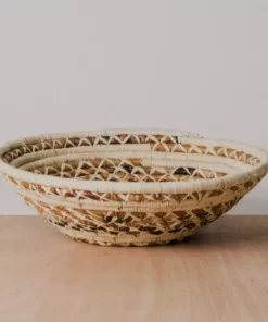 KAZI Banana Bark And Raffia Cross Stitch Large Wall Bowl Home Goods