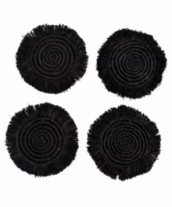 KAZI Home Goods Black Fringed Raffia Coasters