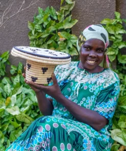 KAZI Home Goods Black + Natural Raffia Cake Stand