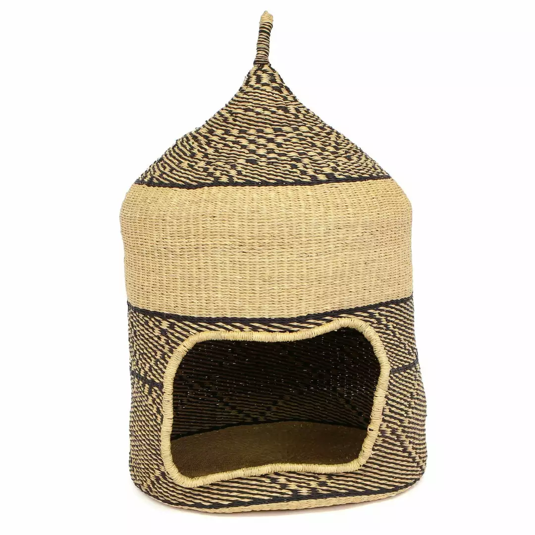 KAZI Pet Accessories Black + Natural Tall Pet Hut 1 KAZI Pet Accessories Black + Natural Tall Pet Hut