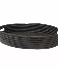 KAZI Black Raffia Oval Tray