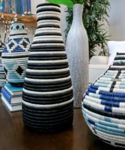 KAZI Black Striped Tall Vase Fair Trade