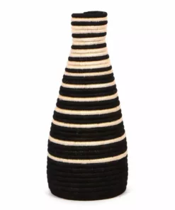KAZI Black Striped Tall Vase Fair Trade
