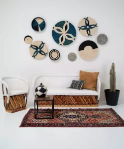 KAZI Home Goods Cool Color Blocked Large Raffia Wall Plate