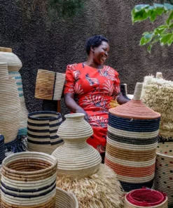 KAZI Cool Striped Raffia Floor Storage Basket