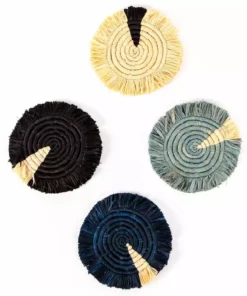 KAZI Home Goods Dash Of Blues Fringed Coasters
