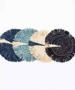 KAZI Home Goods Dash Of Blues Fringed Coasters