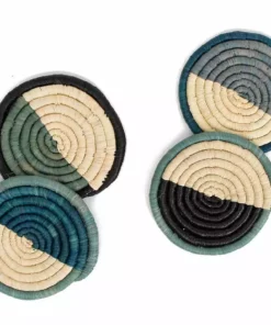 KAZI Dipped Blue Night Raffia Coaster Set