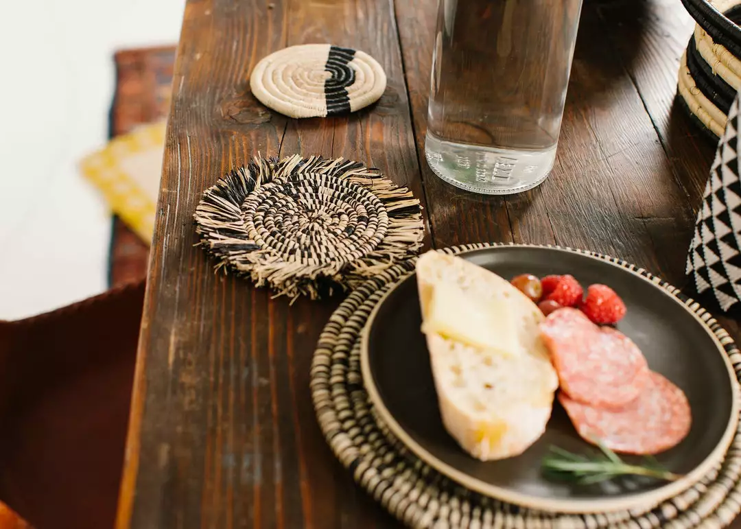 KAZI Fringed Black Coaster Set 2 KAZI Fringed Black Coaster Set