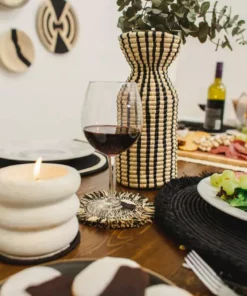 KAZI Fringed Black Coaster Set 8 KAZI Fringed Black Coaster Set