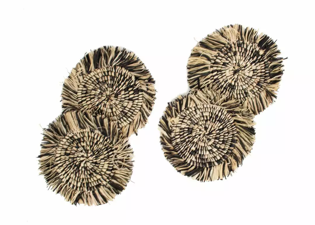 KAZI Fringed Black Coaster Set 1 KAZI Fringed Black Coaster Set