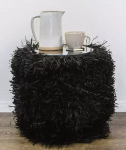 KAZI Fringed Black Stool Furniture 8 KAZI Fringed Black Stool Furniture