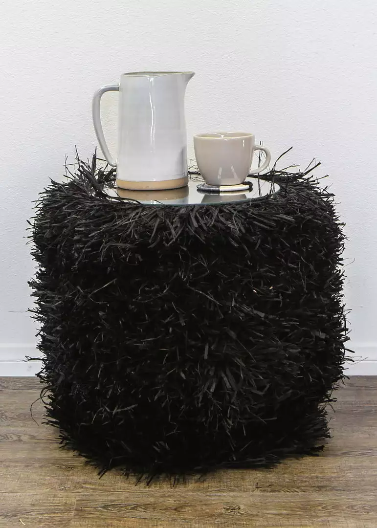 KAZI Fringed Black Stool Furniture 4 KAZI Fringed Black Stool Furniture