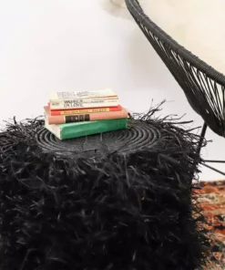 KAZI Fringed Black Stool Furniture