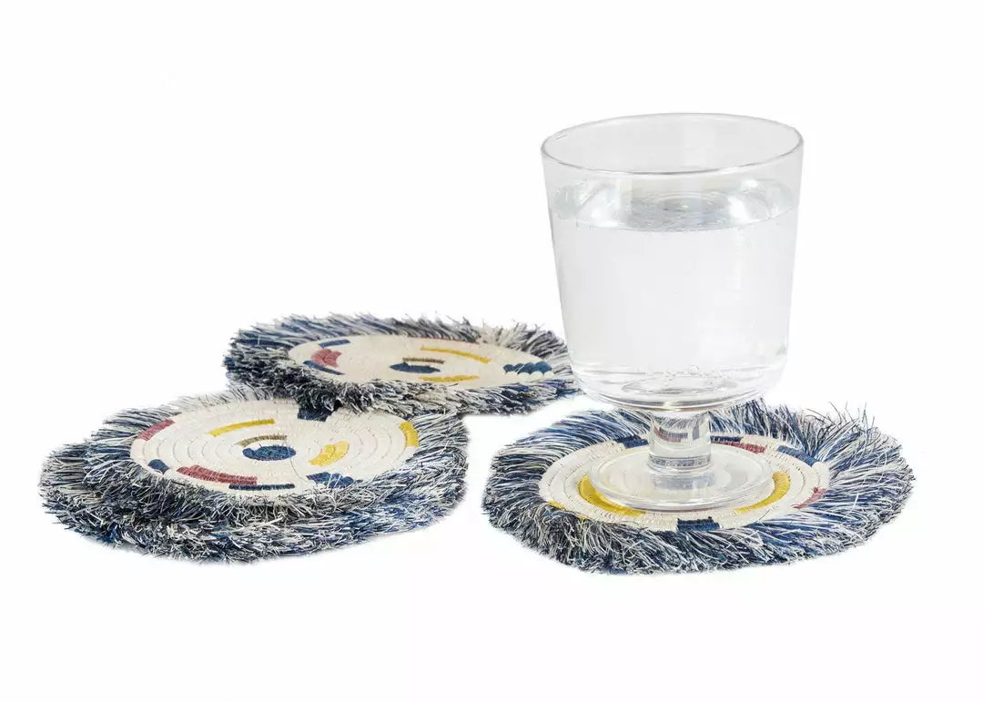 KAZI Fringed Blue Night Festival Geo Coaster Set 2 KAZI Fringed Blue Night Festival Geo Coaster Set