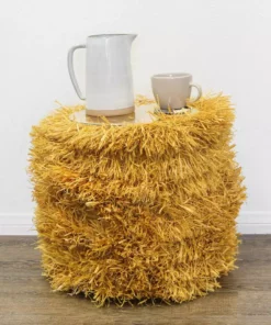 KAZI Fringed Mustard Stool With Frame