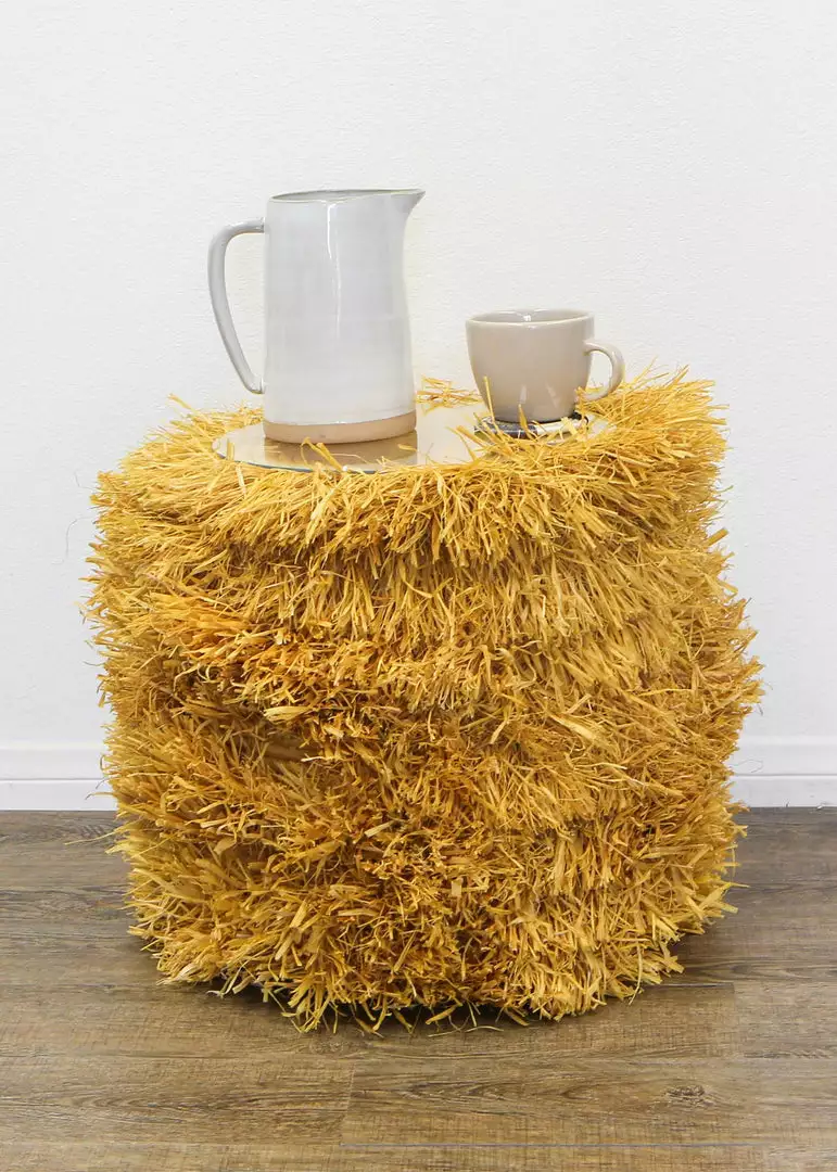 KAZI Fringed Mustard Stool With Frame 2 KAZI Fringed Mustard Stool With Frame