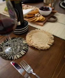 KAZI Office Accessories Fringed Natural Drink Oversized Coaster Set