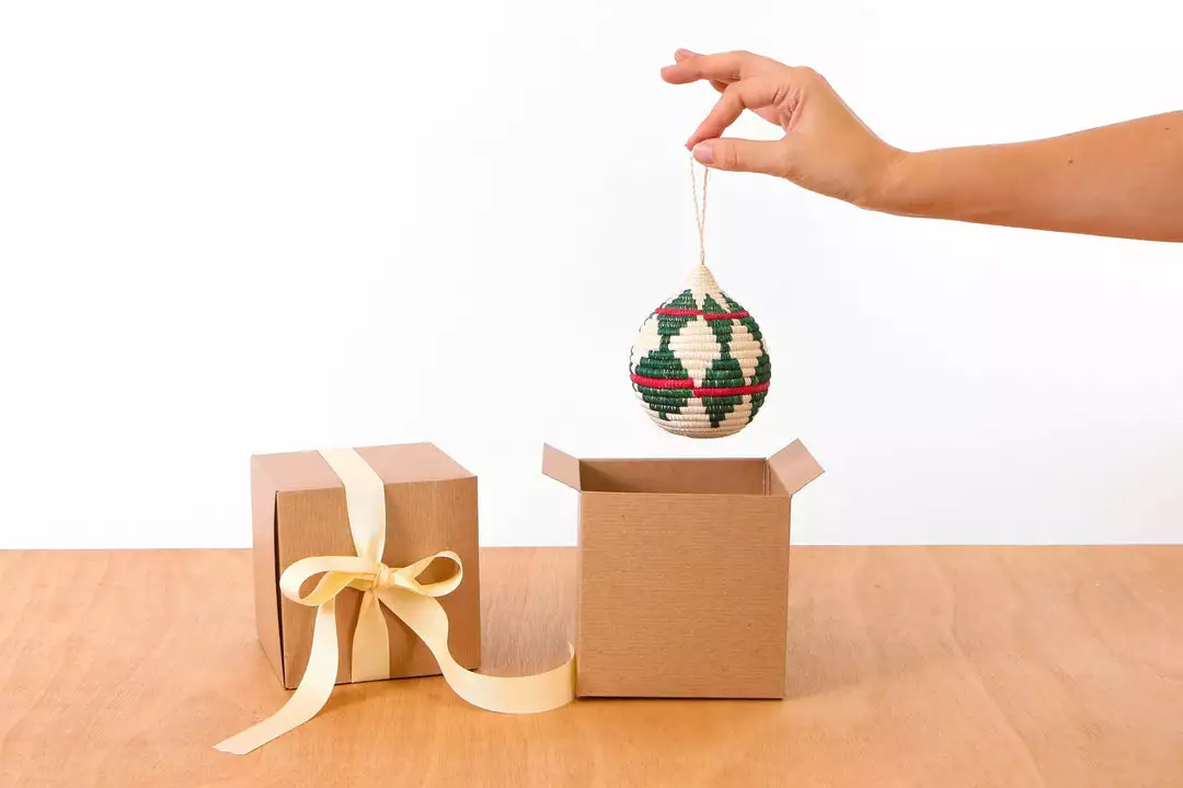 KAZI Fair Trade Green + Red Bulb Ornament 3 KAZI Fair Trade Green + Red Bulb Ornament