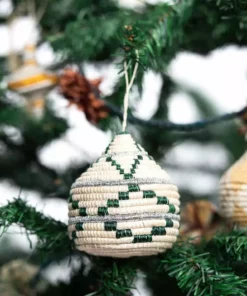 KAZI Fair Trade Green + Silver Bulb Ornament