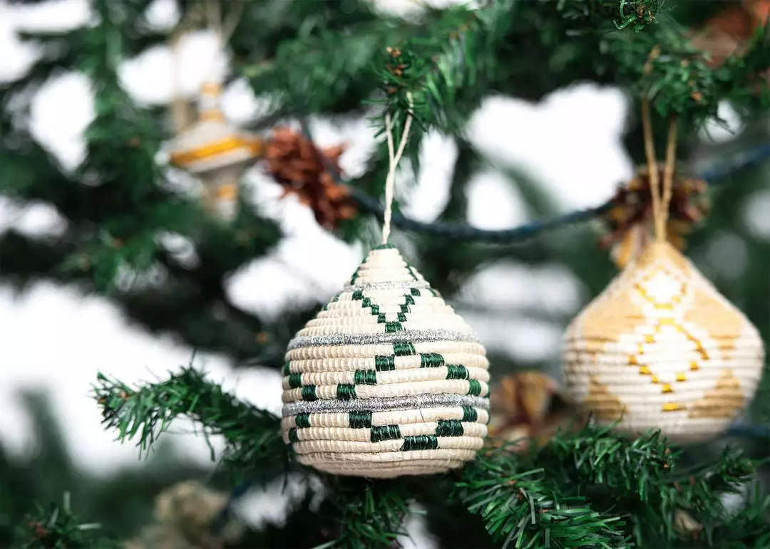 KAZI Fair Trade Green + Silver Bulb Ornament 2 KAZI Fair Trade Green + Silver Bulb Ornament