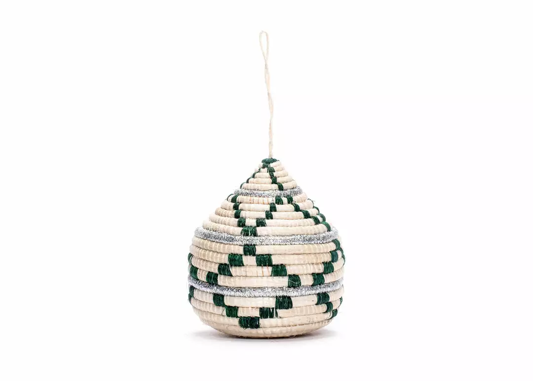 KAZI Fair Trade Green + Silver Bulb Ornament 1 KAZI Fair Trade Green + Silver Bulb Ornament