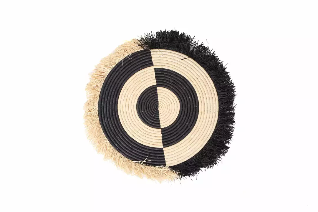 KAZI Half Bullseye Fringed Black Wall Disc Home Goods 1 KAZI Half Bullseye Fringed Black Wall Disc Home Goods