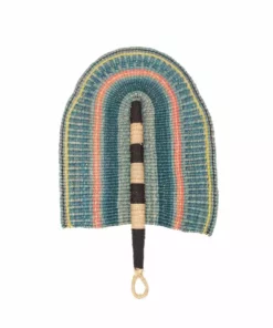 KAZI Home Goods Large Sky Blue + Orange Checkered Fan