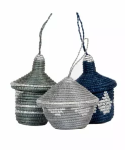 KAZI Metallic Silver + Blue Night Ornament Set Fair Trade