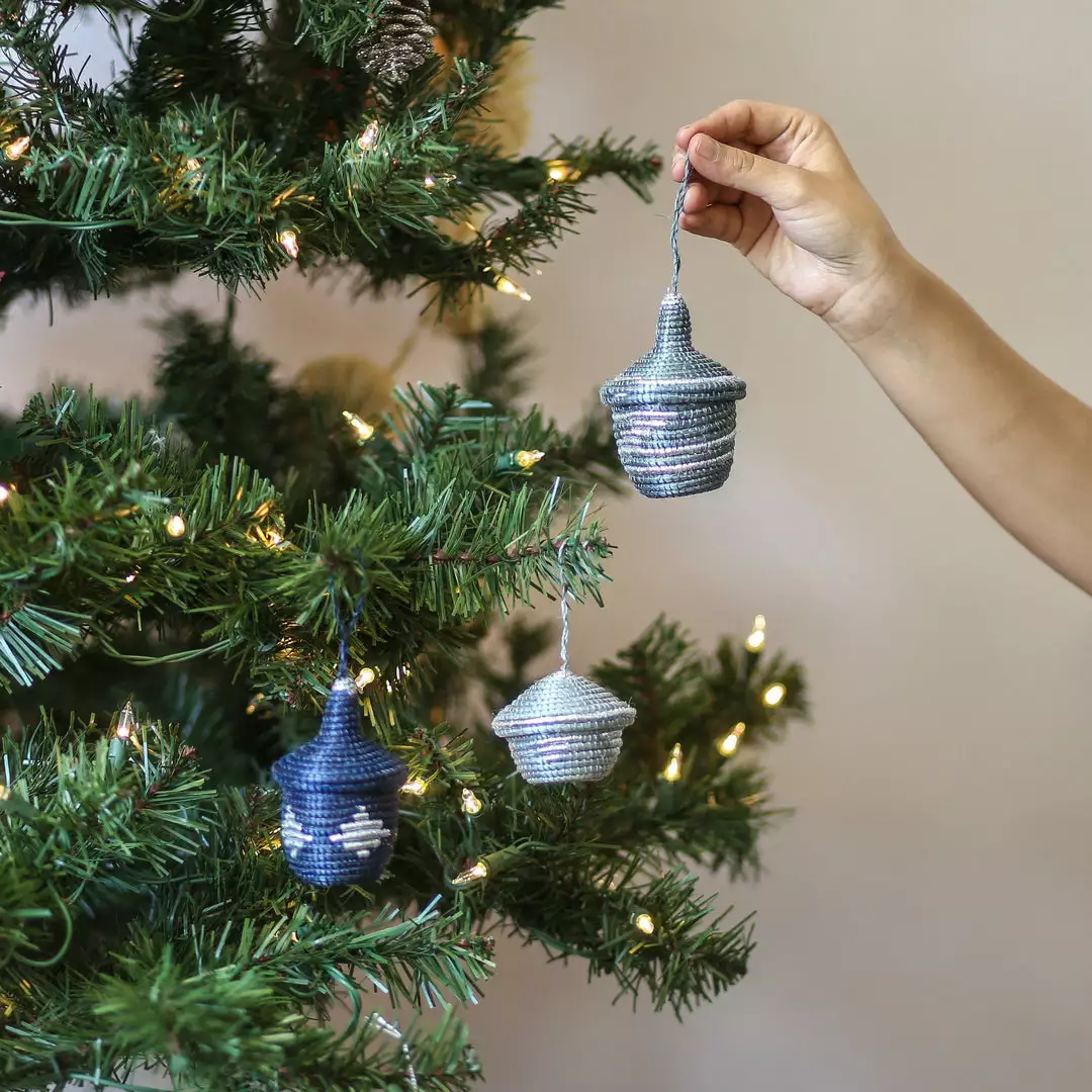 KAZI Metallic Silver + Blue Night Ornament Set Fair Trade 2 KAZI Metallic Silver + Blue Night Ornament Set Fair Trade