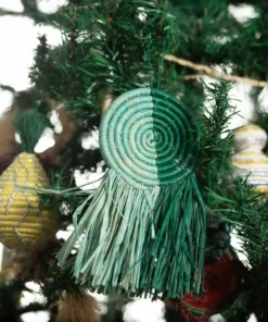 KAZI Mist + Teal Fringed Disc Ornament