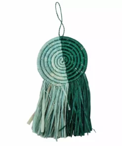 KAZI Mist + Teal Fringed Disc Ornament