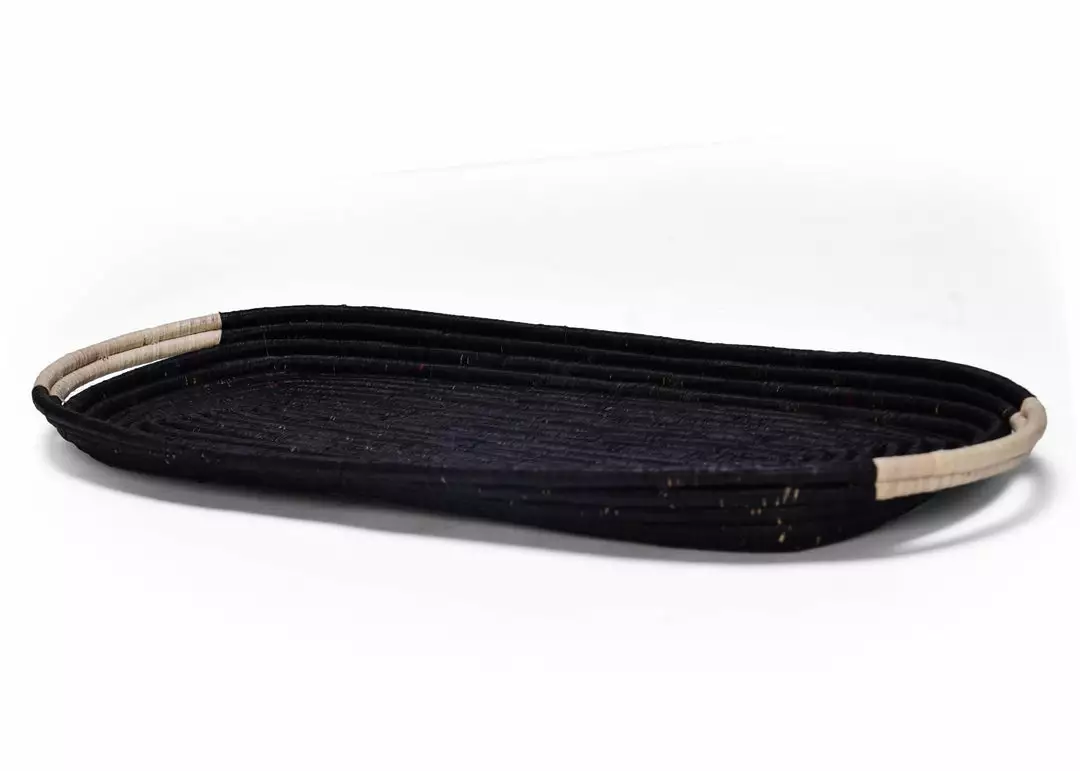 KAZI Home Goods Natural Handle + Black Raffia Rectangular Tray 2 KAZI Home Goods Natural Handle + Black Raffia Rectangular Tray