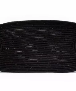 KAZI Home Goods Natural Handle + Black Raffia Rectangular Tray