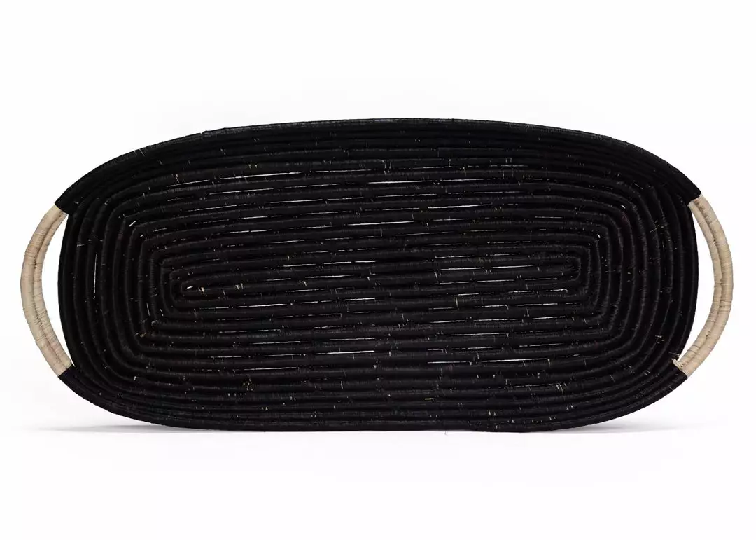 KAZI Home Goods Natural Handle + Black Raffia Rectangular Tray 1 KAZI Home Goods Natural Handle + Black Raffia Rectangular Tray