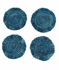 KAZI Niagara Fringed Oversized Raffia Coaster Set