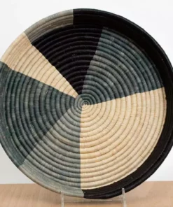 KAZI Home Goods Opal Gray Color Blocked Raffia Tray