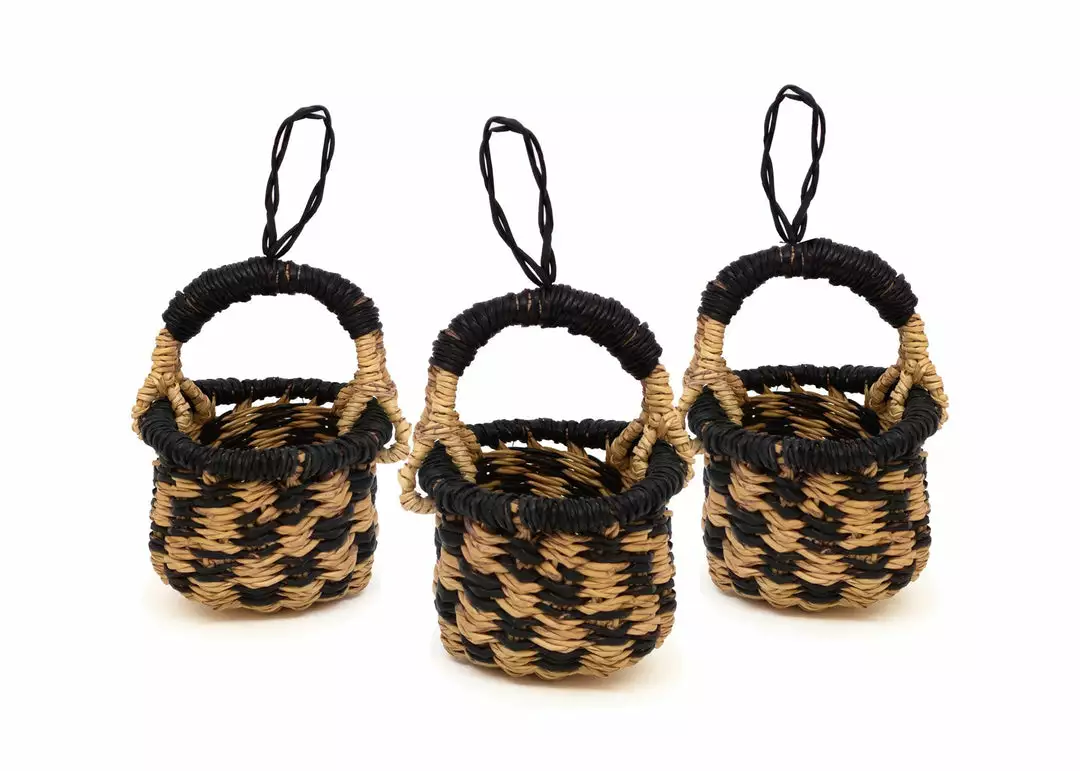 KAZI Petite Bolga Basket Ornament Set - Black 1 KAZI Petite Bolga Basket Ornament Set - Black