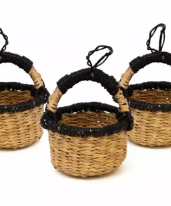 KAZI Petite Bolga Basket Ornament Set - Natural + Black