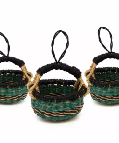 KAZI Petite Bolga Basket Ornament Set - Blue