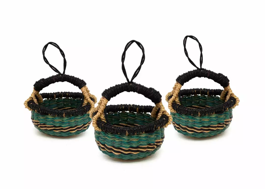 KAZI Petite Bolga Basket Ornament Set - Blue 1 KAZI Petite Bolga Basket Ornament Set - Blue